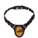 Boho Leather Choker with Agate Stone (4431459024950)