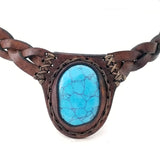 Boho Leather Choker with Turquoise Stone (4431460270134)