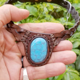 Boho Leather Choker with Turquoise Stone (4431460270134)