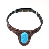 Boho Leather Choker with Turquoise Stone (4431460270134)