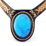 Boho Leather Choker with Turquoise Stone (4431467741238)