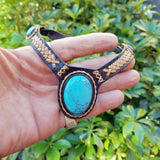Boho Leather Choker with Turquoise Stone (4431467741238)