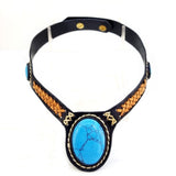 Boho Leather Choker with Turquoise Stone (4431476228150)