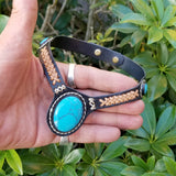 Boho Leather Choker with Turquoise Stone (4431476228150)