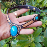 Boho Leather Choker with Turquoise Stone (4431476949046)