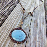 Handcrafted Boho Brown Leather Necklace with Turquoise Stone setting - Quality Unisex Fashion Leather Jewelery