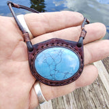 Boho Handcrafted Genuine Leather Necklace with Turquoise Stone setting  - Quality Unisex Fashion Leather Jewelery