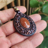 Boho Handcrafted Genuine Braided Leather Necklace with Orange Gold Stone-Unique Quality Gift Unisex Fashion Leather Jewelry