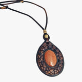 Boho Handcrafted Genuine Braided Leather Necklace with Orange Gold Stone-Unique Quality Gift Unisex Fashion Leather Jewelry