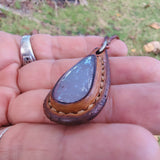 Handcrafted Genuine Vegetal Brown Leather Necklace with White Agate Setting-Quality Gift Unisex Fashion Leather Jewelry