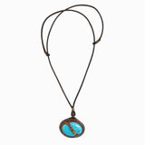 Handcrafted Boho Brown Vegetal Leather Necklace with Turquoise Stone setting - Quality Unisex Gift Fashion Leather Jewelery