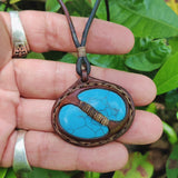 Handcrafted Boho Brown Vegetal Leather Necklace with Turquoise Stone setting - Quality Unisex Gift Fashion Leather Jewelery
