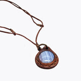 Handcrafted Genuine Vegetal Leather Necklace with White Agate Setting- Unique Gift Unisex Fashion Jewelry
