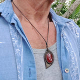 Boho Handcrafted Genuine Leather Necklace with Red Agate Stone-Lifestyle Unique Gift Unisex Fashion Leather Jewelry