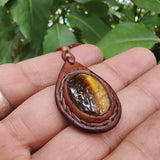 Boho Handcrafted Genuine Leather Necklace with Tiger Eye Stone-Lifestyle Unique Gift Unisex Fashion Leather Jewelry