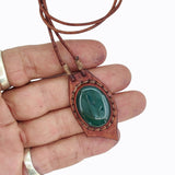 Boho Handcrafted Genuine Leather Necklace with Green Agate Stone-Lifestyle Unique Gift Unisex Fashion Leather Jewelry