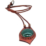 Boho Handcrafted Genuine Leather Necklace with Green Agate Stone-Lifestyle Unique Gift Unisex Fashion Leather Jewelry