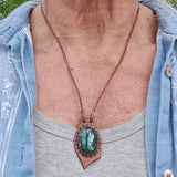 Boho Handcrafted Genuine Leather Necklace with Green Agate Stone-Lifestyle Unique Gift Unisex Fashion Leather Jewelry