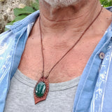 Boho Handcrafted Genuine Leather Necklace with Green Agate Stone-Lifestyle Unique Gift Unisex Fashion Leather Jewelry