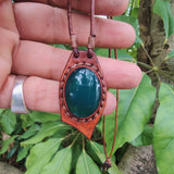 Boho Handcrafted Genuine Leather Necklace with Green Agate Stone-Lifestyle Unique Gift Unisex Fashion Leather Jewelry