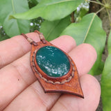 Boho Handcrafted Genuine Leather Necklace with Green Agate Stone-Lifestyle Unique Gift Unisex Fashion Leather Jewelry