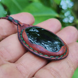 Boho Handcrafted Genuine Leather Necklace with Black Agate Stone-Lifestyle Unique Gift Unisex Fashion Leather Jewelry