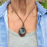 Boho Handcrafted Genuine Leather Necklace with Black Agate Stone-Lifestyle Unique Gift Unisex Fashion Leather Jewelry