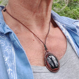 Boho Handcrafted Genuine Leather Necklace with Black Agate Stone-Lifestyle Unique Gift Unisex Fashion Leather Jewelry