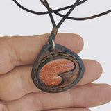 Handcrafted Genuine Vegetal Brown Leather Necklace with Gold Stone Pendant-Unique Gift Unisex Fashion Leather Jewelry Choker