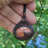 Handcrafted Genuine Vegetal Brown Leather Necklace with Gold Stone Pendant-Unique Gift Unisex Fashion Leather Jewelry Choker