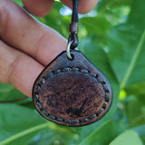 Handcrafted Genuine Vegetal Brown Leather Necklace with Gold Stone Pendant-Unique Gift Unisex Fashion Leather Jewelry Choker