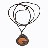 Handcrafted Genuine Vegetal Brown Leather Necklace with Gold Stone Pendant-Unique Gift Unisex Fashion Leather Jewelry Choker