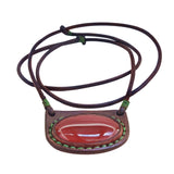 Boho Handcrafted Genuine Vegetal Leather Necklace with Red Agate Stone Pendant-Unique Gift Unisex Fashion Leather Jewelry Choker