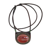 Boho Handcrafted Genuine Vegetal Leather Necklace with Red Agate Stone Pendant-Unique Gift Unisex Fashion Leather Jewelry Choker