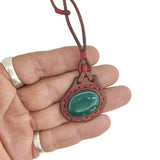 Boho Handcrafted Genuine Leather Necklace with Green Agate Stone-Lifestyle Unique Gift Unisex Fashion Leather Jewelry Choker