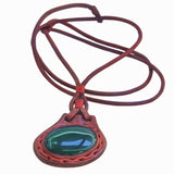 Boho Handcrafted Genuine Leather Necklace with Green Agate Stone-Lifestyle Unique Gift Unisex Fashion Leather Jewelry Choker