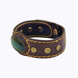 Handcrafted Genuine Brown Vegetal Leather Cuff with Green Agate Stone Setting-Lifestyle Unique Gift Fashion Jewelry Bracelet-Bangle