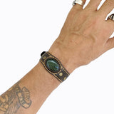 Handcrafted Genuine Brown Vegetal Leather Cuff with Green Agate Stone Setting-Lifestyle Unique Gift Fashion Jewelry Bracelet-Bangle