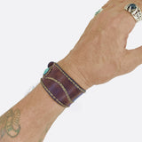 Handcrafted Genuine Brown Vegetal Leather Cuff with Firuze Stone Setting-Lifestyle Unique Gift Fashion Jewelry Bracelet