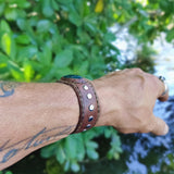 Handcrafted Genuine Brown Vegetal Leather Cuff with Green Agate Stone Setting-Lifestyle Unique Gift Fashion Jewelry Bracelet-Bangle