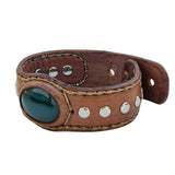 Handcrafted Genuine Brown Vegetal Leather Cuff with Green Agate Stone Setting-Lifestyle Unique Gift Fashion Jewelry Bracelet-Bangle