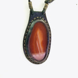 Boho Handcrafted Genuine Vegetal Leather Necklace with Red Agate Stone Pendant-Unique Gift Unisex Fashion Leather Jewelry