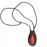 Boho Handcrafted Genuine Vegetal Leather Necklace with Red Agate Stone Pendant-Unique Gift Unisex Fashion Leather Jewelry