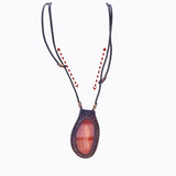 Boho Handcrafted Genuine Vegetal Leather Necklace with Red Agate Stone Pendant-Unique Gift Unisex Fashion Leather Jewelry