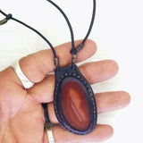 Boho Handcrafted Genuine Vegetal Leather Necklace with Red Agate Stone Pendant-Unique Gift Unisex Fashion Leather Jewelry