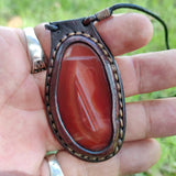 Boho Handcrafted Genuine Vegetal Leather Necklace with Red Agate Stone Pendant-Unique Gift Unisex Fashion Leather Jewelry