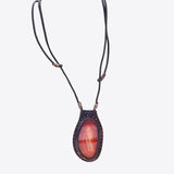 Boho Handcrafted Genuine Vegetal Leather Necklace with Red Agate Stone Pendant-Unique Gift Unisex Fashion Leather Jewelry