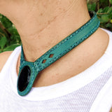 Boho Handcrafted Genuine Vegetal Leather Choker with Black Agate Stone-Unisex Gift Fashion Jewelry with Natural Stone
