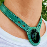 Boho Handcrafted Genuine Vegetal Leather Choker with Black Agate Stone-Unisex Gift Fashion Jewelry with Natural Stone