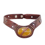 Boho Handcrafted Genuine Vegetal Leather Choker with Yellow Agate Stone Setting-Unique Women's Gift Fashion Jewelry with Natural Stone